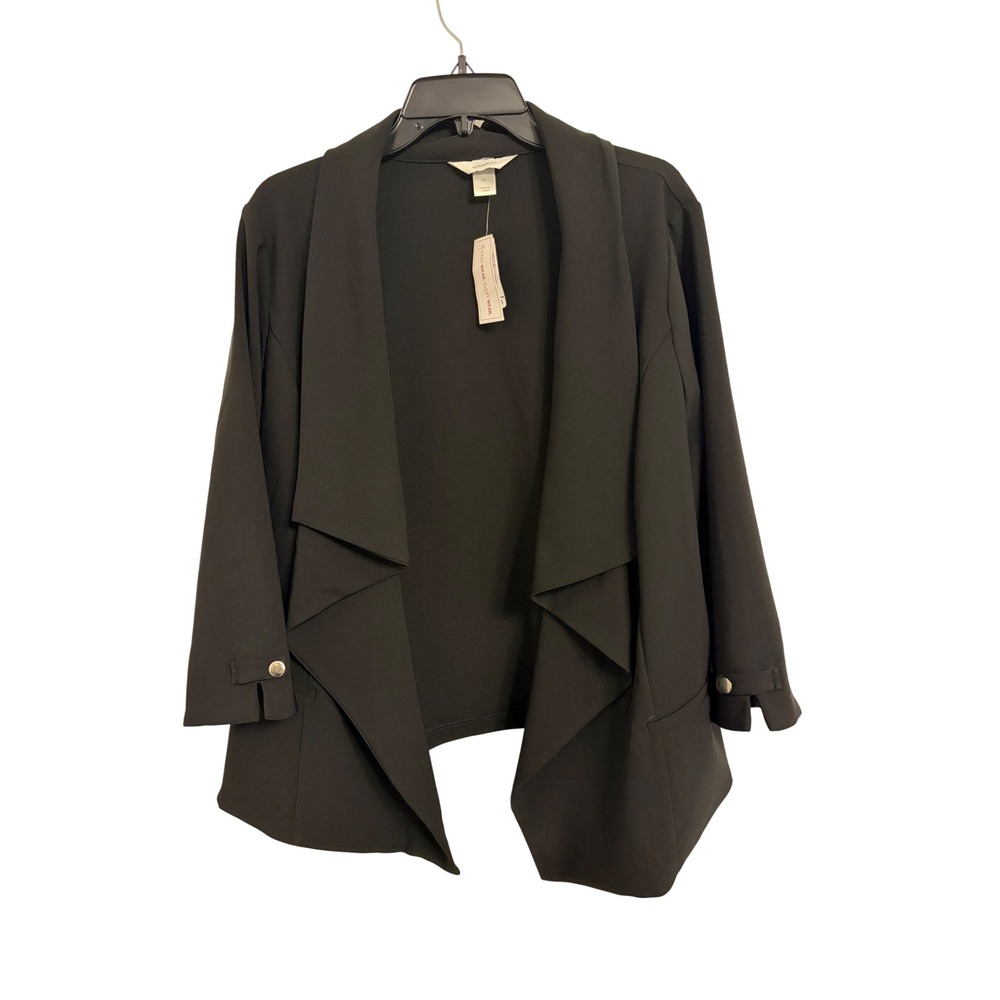 Cj Banks Black Open Front Waterfall Blazer Jacket 2X NWT